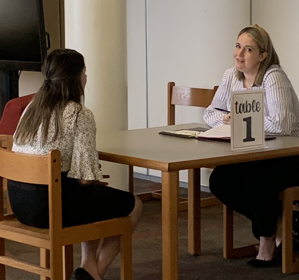 Had the privilege of interviewing an impressive senior interested in a career in education.  Senior Mock Interviews are one of my favorite events!  Thank you to the volunteers who come in to do the interviews and a huge shout out to @kjomoore and Anita Brown for organizing!