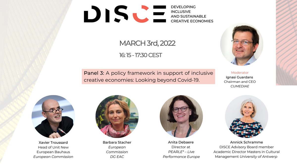 DISCE_EU's tweet photo. #DISCEFinalEvent โ On march 3rd, viewers were able to witness a high level policy discussion on challenges and opportunities for the CCIs after Covid-19, their inclusivity and sustainability.
Watch the full policy roundtable on DISCEโs YouTube channel: https://t.co/5GItY3xtng https://t.co/UVamtC3n1V