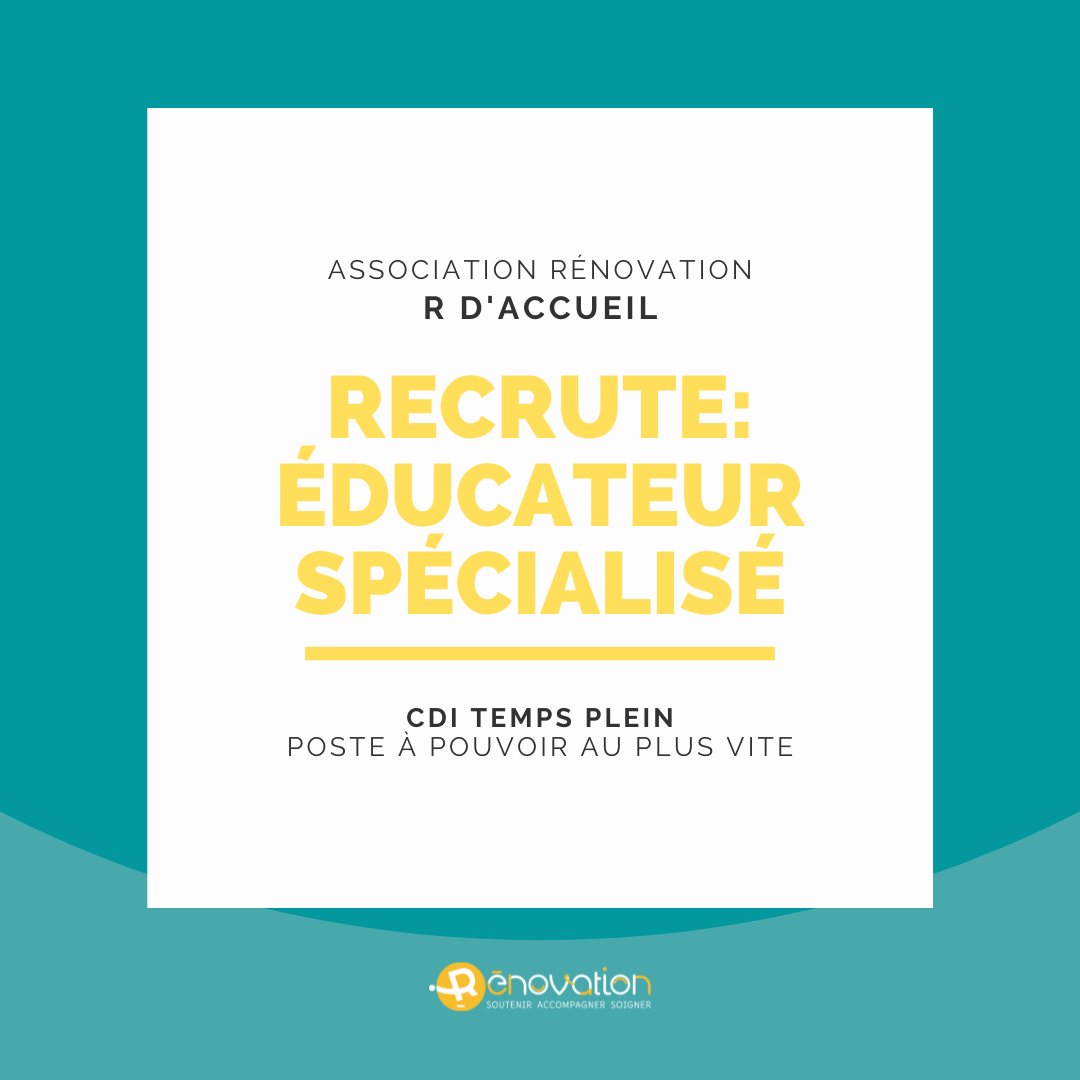 🔎 L'<a href="/AssoRenovation/">Association Rénovation</a> recrute un Éducateur Spécialisé (H/F), poste basé sur le dispositif R d'Accueil et à pourvoir au plus vite. À vos candidatures ! #offreemploi #recrutement #bordeaux lnkd.in/d-az4_8d