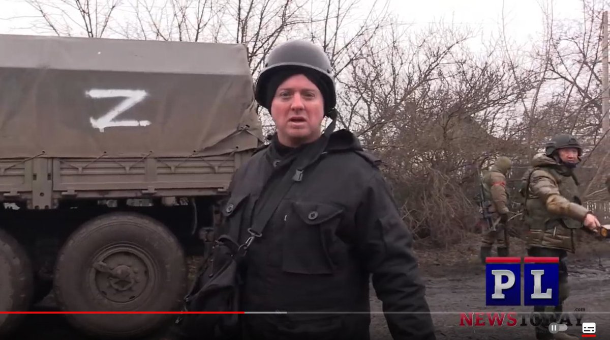 JonDoe_ohneH's tweet photo. @Osinttechnical Seems to be whole group of "Independent" pro Russian Reporters with a bunch of DNR troops driving around in Donezk. Here is a Britisch(?) Guy in the same spot. You can see him in black clothes in the Background of the Chinese guys and the Chinese guy in his Video. https://t.co/WRwN2PQmtL