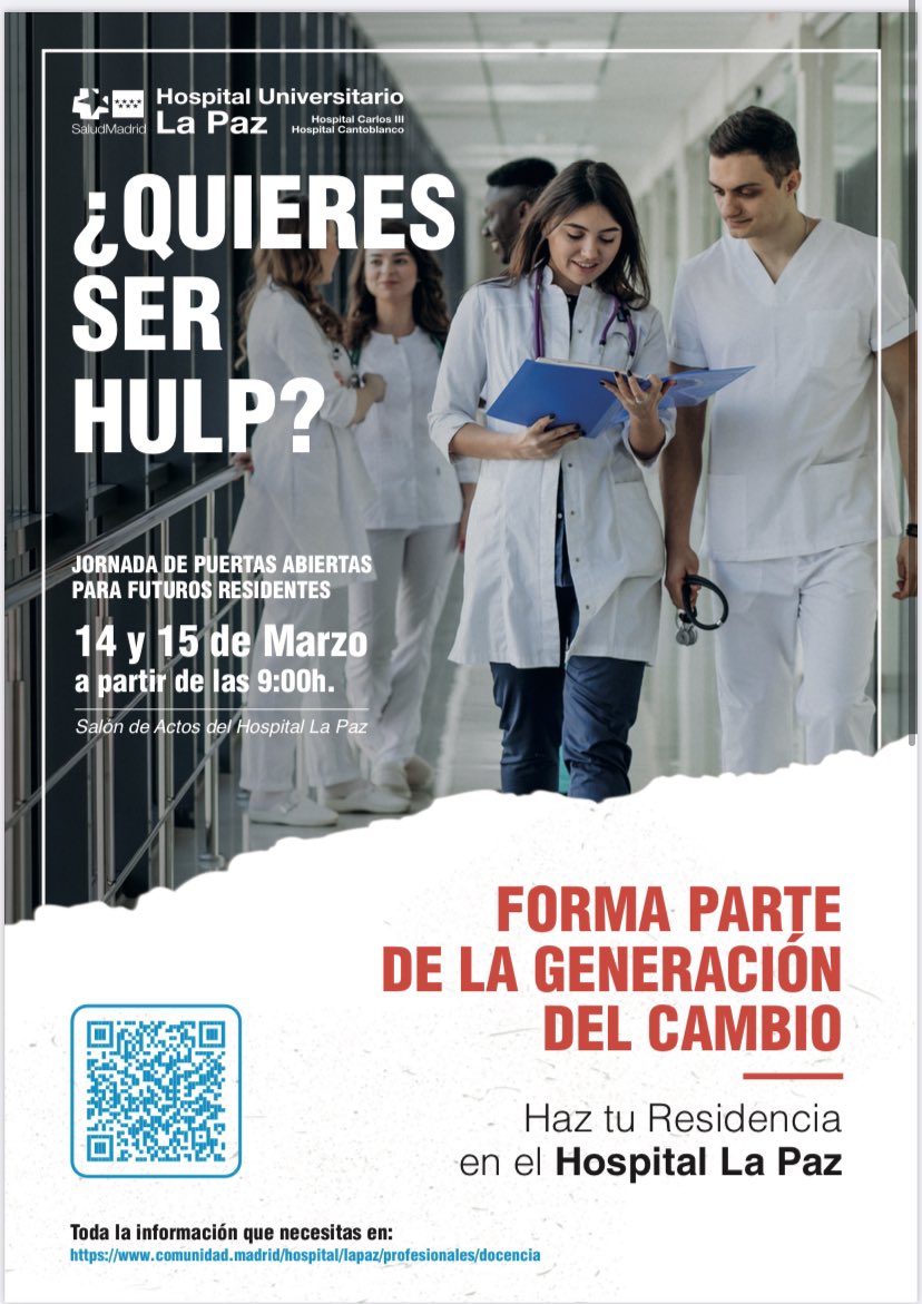 AliciaWisni's tweet photo. ¡YA ESTÁN AQUI! 

✨JORNADAS DE PUERTAS ABIERTAS EN H. LA PAZ✨

🗓 El 14 y 15 de Marzo 
📍 HULP- Salón de Actos H.General 
⏰ A las 9:00

✨¡OS ESPERAMOS! ✨

#YoSoyHULP #QuieresSerHULP? https://t.co/U0UU4HmlUY