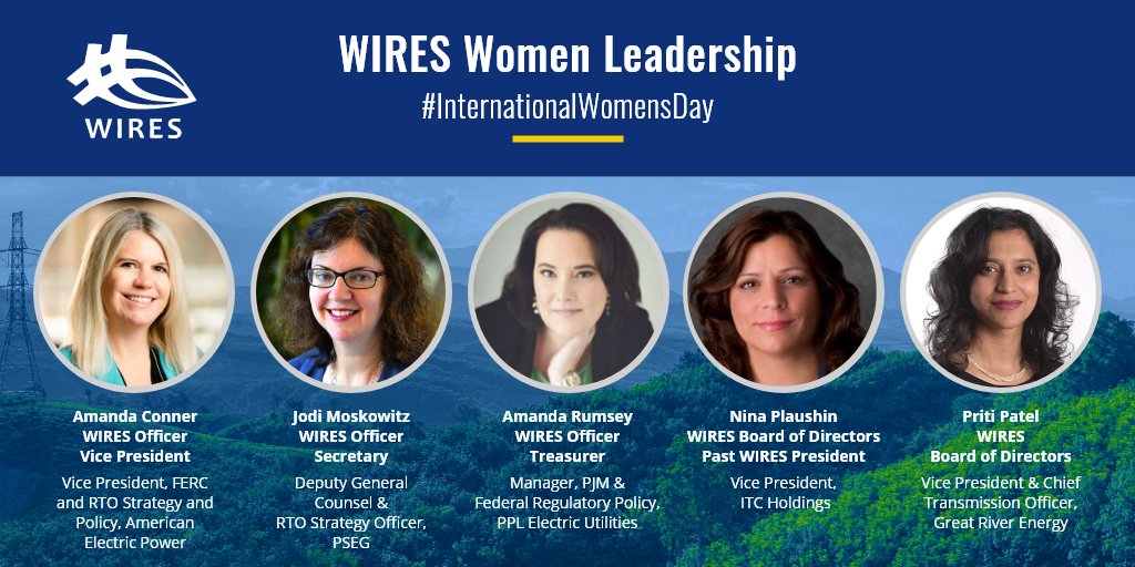 wiresgroup's tweet photo. Saluting WIRES' impressive women leaders on #InternationalWomensDay:
⚡️Amanda Conner, @AEPnews
⚡️Jodi Moskowitz, @PSEGNews
⚡️Amanda Rumsey, Esq., @PPLElectric
⚡️Nina Plaushin, @ITCGrid
⚡️Priti R Patel, @GREnergyNews
Info: https://t.co/VuHFywaAlp
#iwd2022 #gridofthefuture https://t.co/JPXOLaKPuq