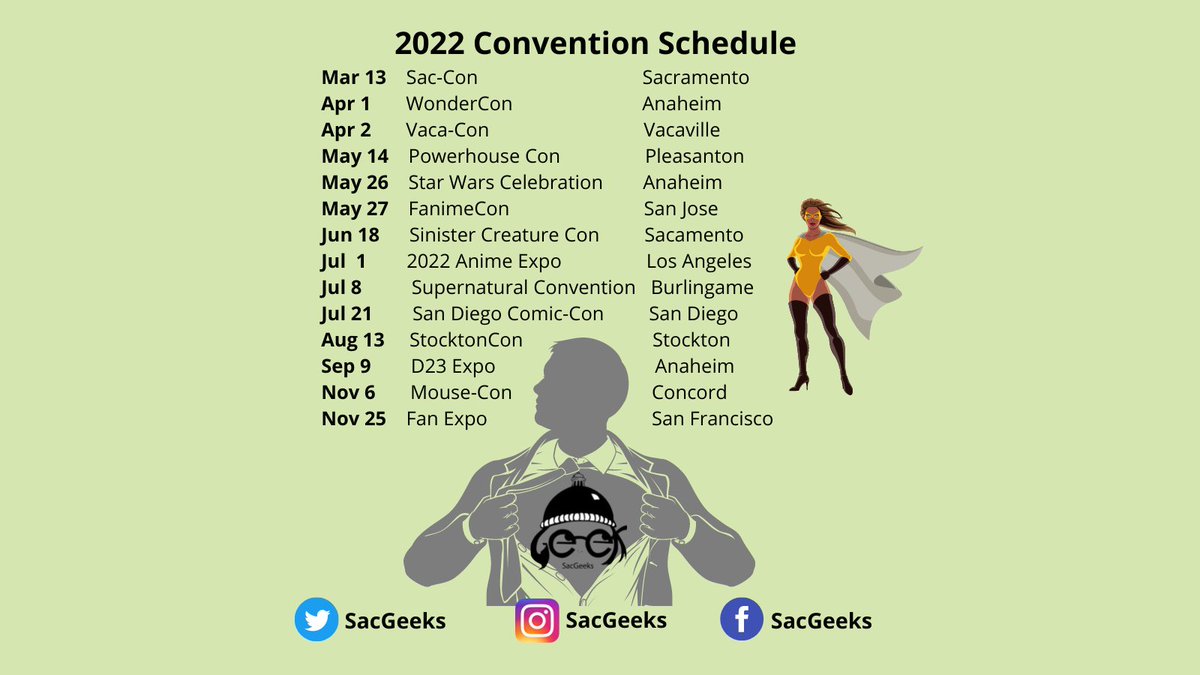 sacgeeks's tweet photo. The 2022 Convention Schedule by SacGeeks
#comiccon #convention #sacgeeks #geek #anime #comics #fandom #con https://t.co/hTcAYCr1oa