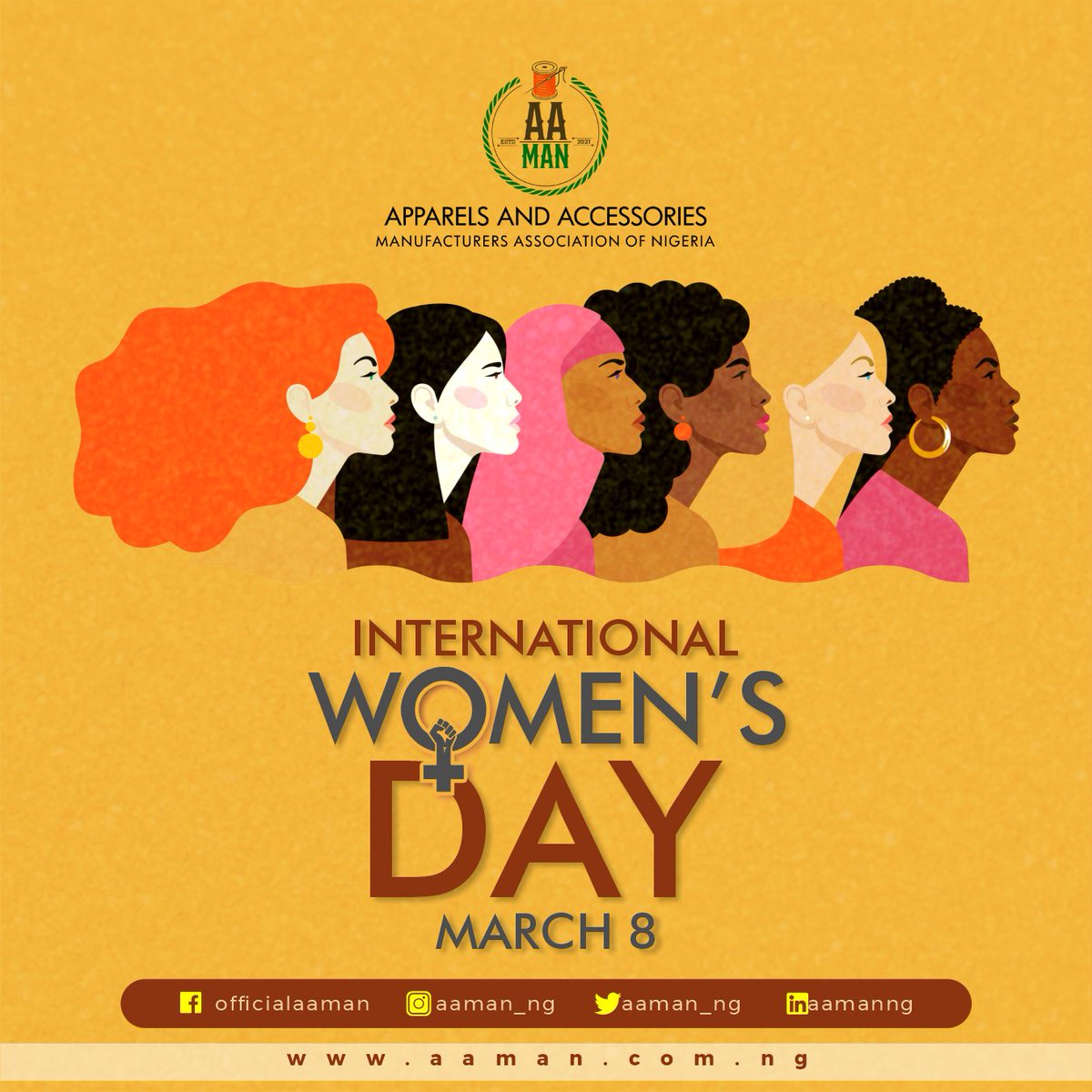 aaman_ng's tweet photo. Wishing a very Happy Women's Day to all women!

#AAMAN #internationalwomensday2022 #breakthebias  #celebration  #entrepreneurs  #incrediblewomen #strongwomen  #apparelmanufacturers #apparelindustry #nigeriaapparel #nigeriamanufacturers. https://t.co/tTKp0eo3ba