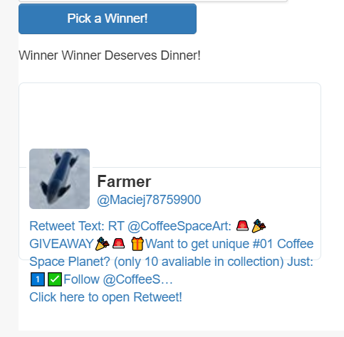 CoffeeSpaceArt's tweet photo. The winner is ... @Maciej78759900 ! 🎉
Congratulations! Send me your wallet address via PM https://t.co/954Aj1h7o5