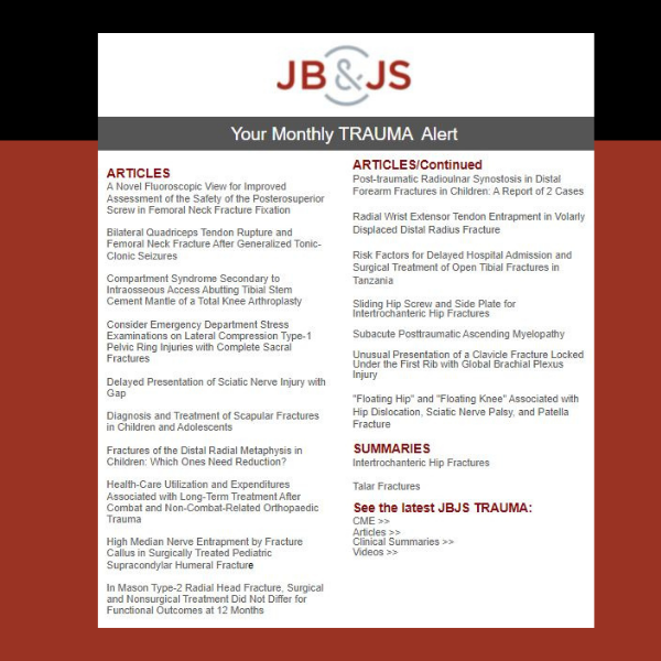 jbjs's tweet photo. JBJS Monthly Trauma Alert. Access today at https://t.co/KG3TvTG7fF https://t.co/W1nDBq2BYN