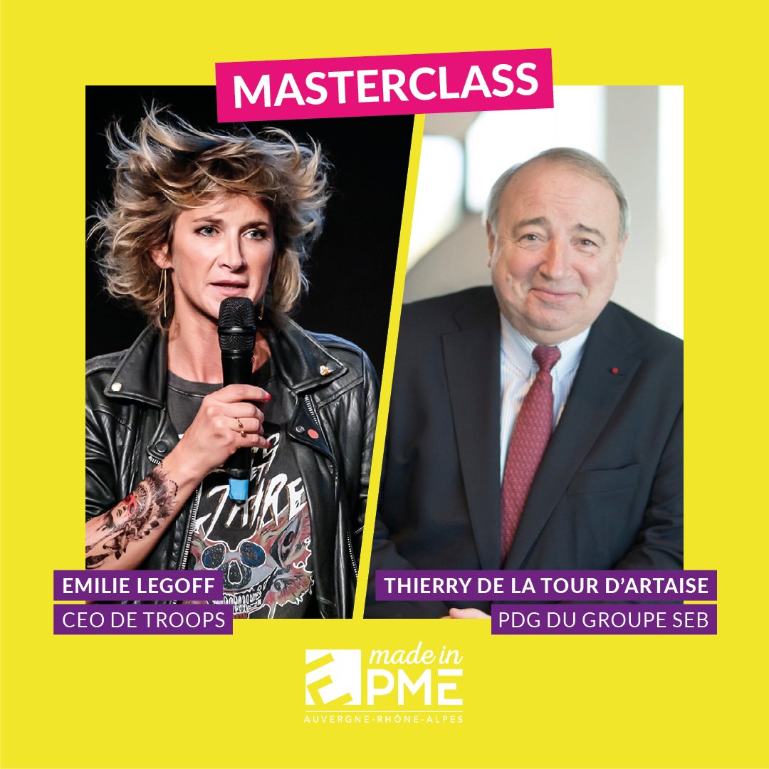 MADE IN PME (@madeinpme) on Twitter photo <a href="/emilielegoff/">LeGoff Émilie</a> , CEO de <a href="/troops_fr/">troops.fr</a> et Co-Présidente de la <a href="/FrenchTechOneLS/">French Tech Saint-Etienne Lyon</a> & Thierry de La Tour d'Artaise, PDG du <a href="/GroupeSEB/">Groupe SEB</a> seront les speakers de notre de notre grande masterclass sur L’innovation.
RDV le 24 mars 2022 sur de #MADEINPME !
Programme : loom.ly/TdmARVk <a href="/emilielegoff/">LeGoff Émilie</a> , CEO de <a href="/troops_fr/">troops.fr</a> et Co-Présidente de la <a href="/FrenchTechOneLS/">French Tech Saint-Etienne Lyon</a> & Thierry de La Tour d'Artaise, PDG du <a href="/GroupeSEB/">Groupe SEB</a> seront les speakers de notre de notre grande masterclass sur L’innovation.
RDV le 24 mars 2022 sur de #MADEINPME !
Programme : loom.ly/TdmARVk