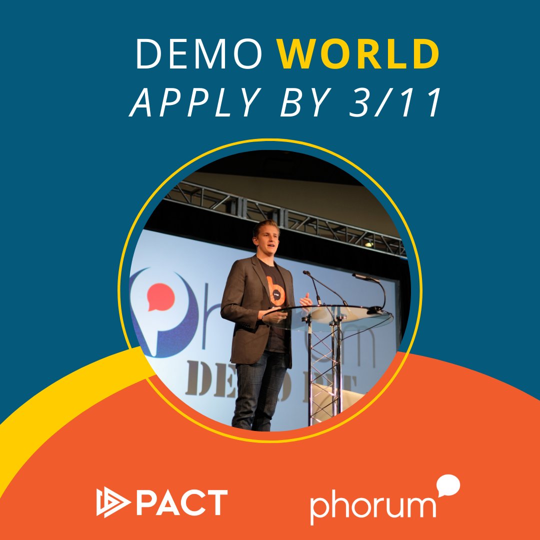 PhilaPACT's tweet photo. Calling all #earlystage #startups and #entrepreneurs!
Enter the #DemoWorld competition - One company will receive the Phorum Forward Award. Past participants have gone on to raise $350M+ in capital.
Submit your applications by FRIDAY, 3/11 at https://t.co/M1J51Khu12 https://t.co/Iob0Y77KQq