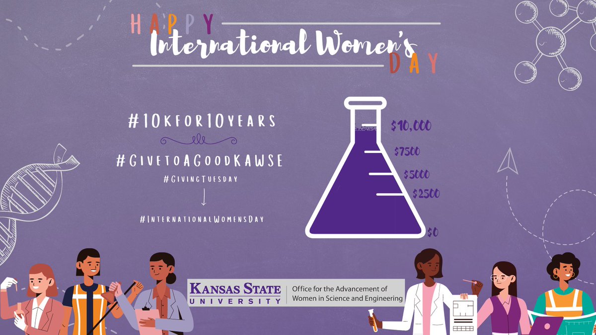 KStateKAWSE's tweet image. It's #InternationalWomensDay, and the final day of our #10Kfor10Years fundraising campaign. We have less than $1,000 to go before reaching our goal. Want to help? Like this post, share with your followers and #GivetoAGoodKAWSE at the link in our bio.