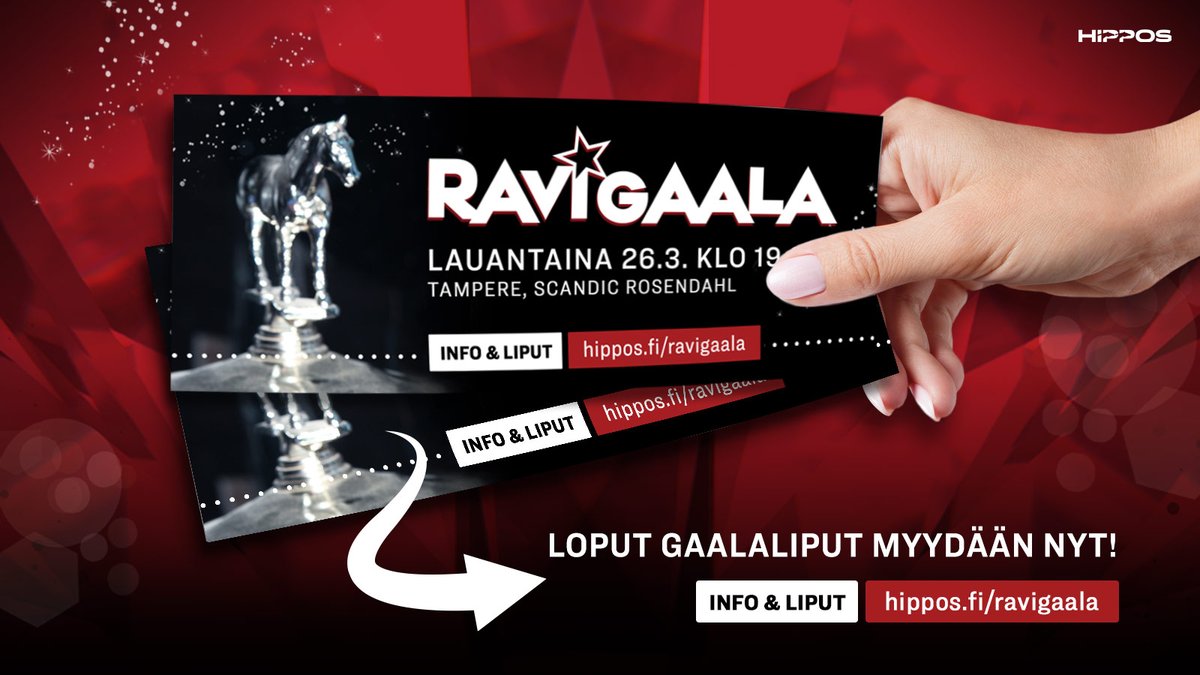 Vielä ehdit ostaa Ravigaalaan liput! Liput ovat myynnissä perjantaihin 11.3. kello 14 asti. Mitä lipun ostaneille on luvassa? Hyvää ruokaa, ravivuoden 2021 parhaat lavalla sekä hauskanpitoa! Osta lippusi ja nauti raviväen kanssa yhteisestä illasta✨ hippos.fi/ravigaala #ravit