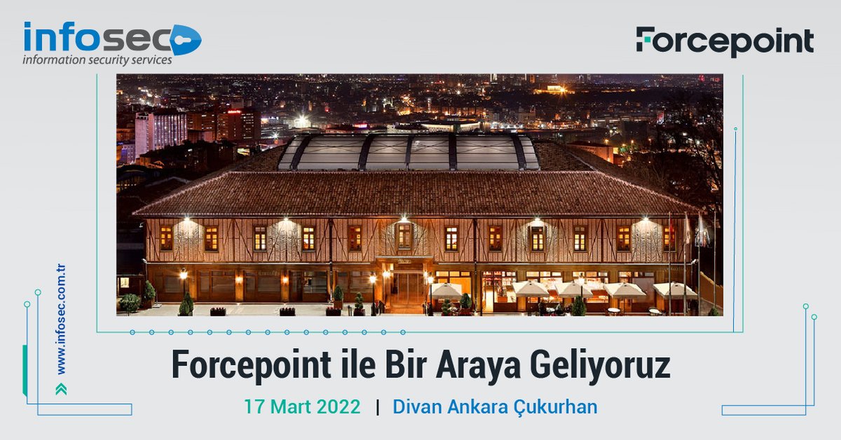 Forcepoint ile gerçekleşecek olan buluşmamızda, karşılıklı olarak sektörel gelişmeleri değerlendirecek ve ardından beraber Rahmi Koç Müzesi’ni gezeceğiz. #InfoSEC #Forcepoint #SiberGüvenlik #YapayZeka #CyberSecurity #Buluşma #Etkinlik #Ankara