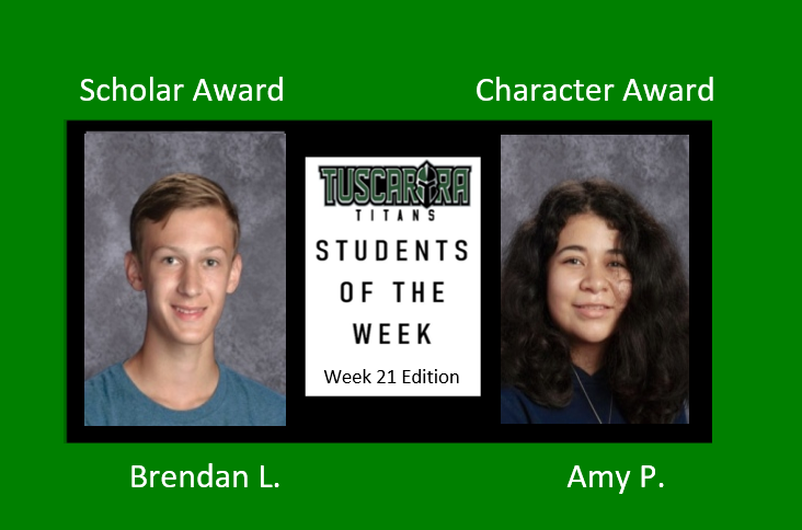 Titans_week's tweet photo. Congrats to our Students of the Week for week 21! 

💫 “Brendan’s quiet studiousness and perseverance brings a smile to my face. He is a great student in Honors chemistry!”

💫 “Amy tries her best and helps new students in any way she can!”

Kudos! Keep up the great work! https://t.co/b5VRdxCutK