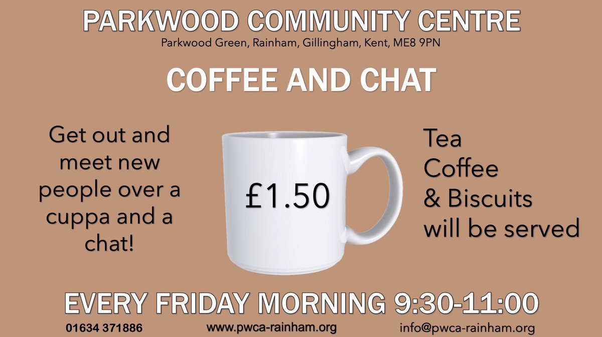pwca_rainham's tweet photo. STARTING FRIDAY 1st APRIL ‼️‼️

Coffee and chat ☕️

Every Friday morning 9:30-11:00

£1.50 entry 

Tea, Coffee &amp; Biscuits will be served 🍪 https://t.co/PCu5xXAyTQ