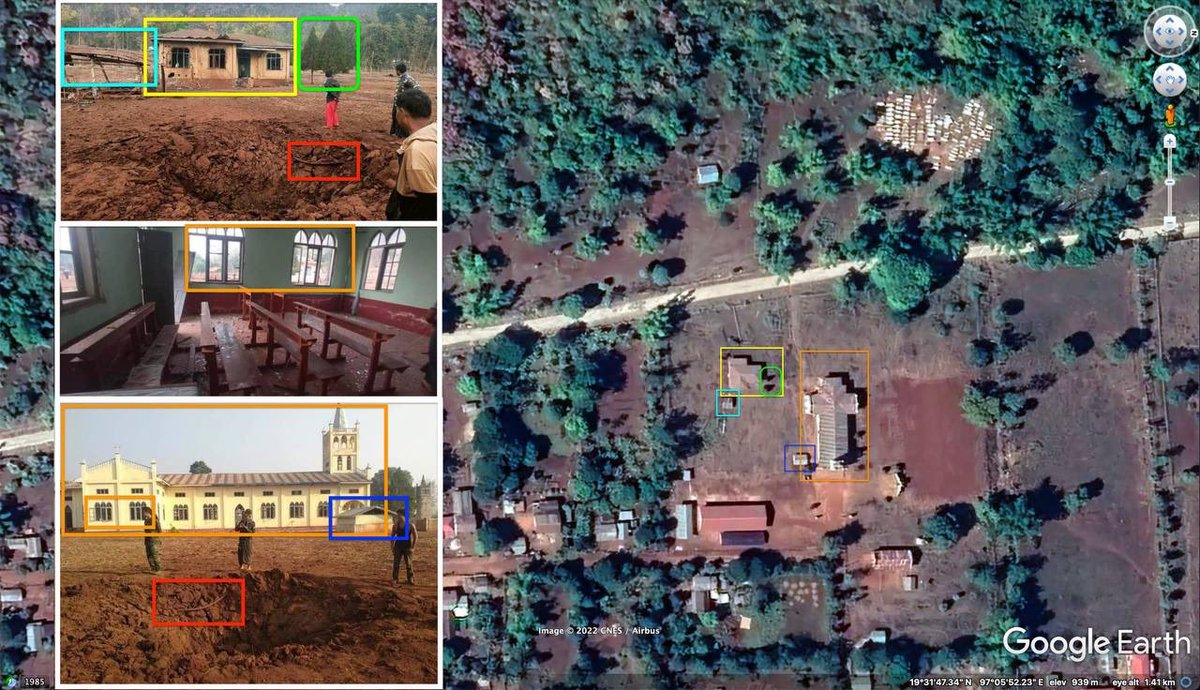The strike on the church in Saung Du Lar Village, 5 kilometers west of Demoso, Myanmar, was geolocated. The strike is said to have killed 4 civilians, including an infant. #WarCrimesOfJunta #2022Mar8Coup #WhatsHappeningInMyanmar