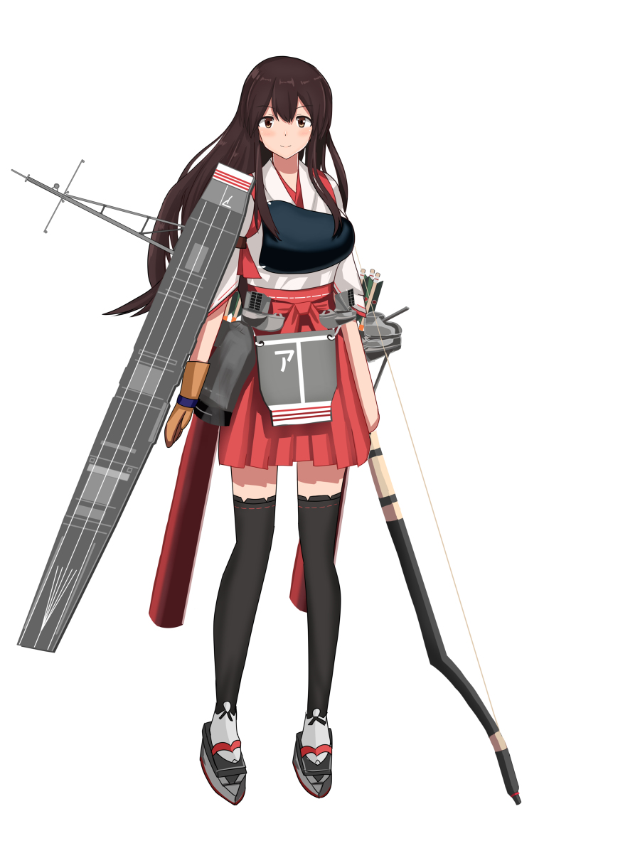 akagi (kancolle) 1girl long hair solo thighhighs japanese clothes hakama skirt  illustration images