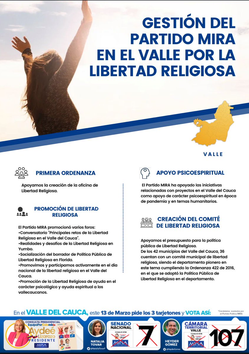 LuzSevillano's tweet photo. #MIRAPorLaLibertadReligiosa De los 42 municipios del Valle del Cauca, 36 cuentan con un comité municipal de libertad religiosa, siendo el dpto pionero en este tema cumpliendo la Ordenanza 422 de 2016, en el que se adoptó la Política Pública de Libertad Religiosa en el dpto. https://t.co/KHCVhJ1k35