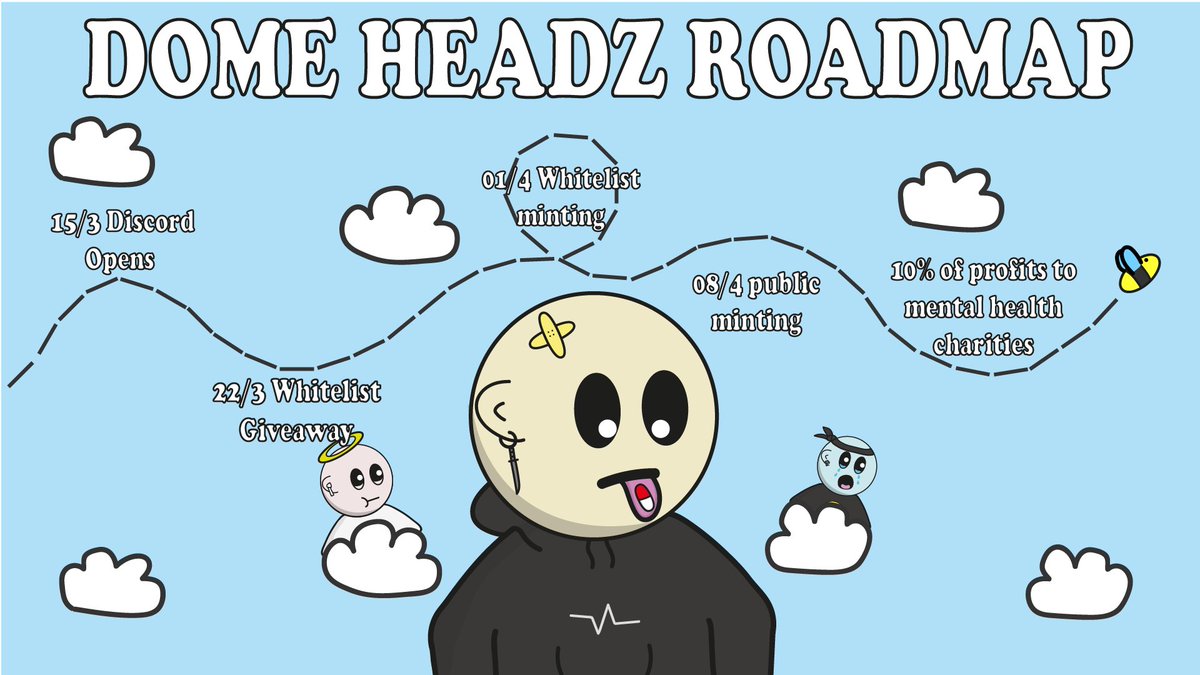 DomeHeadz's tweet photo. 🚨 ROADMAP 🚨 

Here we have our roadmap 🗺

I hope you’re as excited as we are here at Dome Headz 🥳

Can’t wait to bring this project to you guys

🚨 WHITELIST 🚨 
(RT this tweet will also give you a chance at whitelist which will have 100 spaces) 😊 https://t.co/VrjsdXz4hU