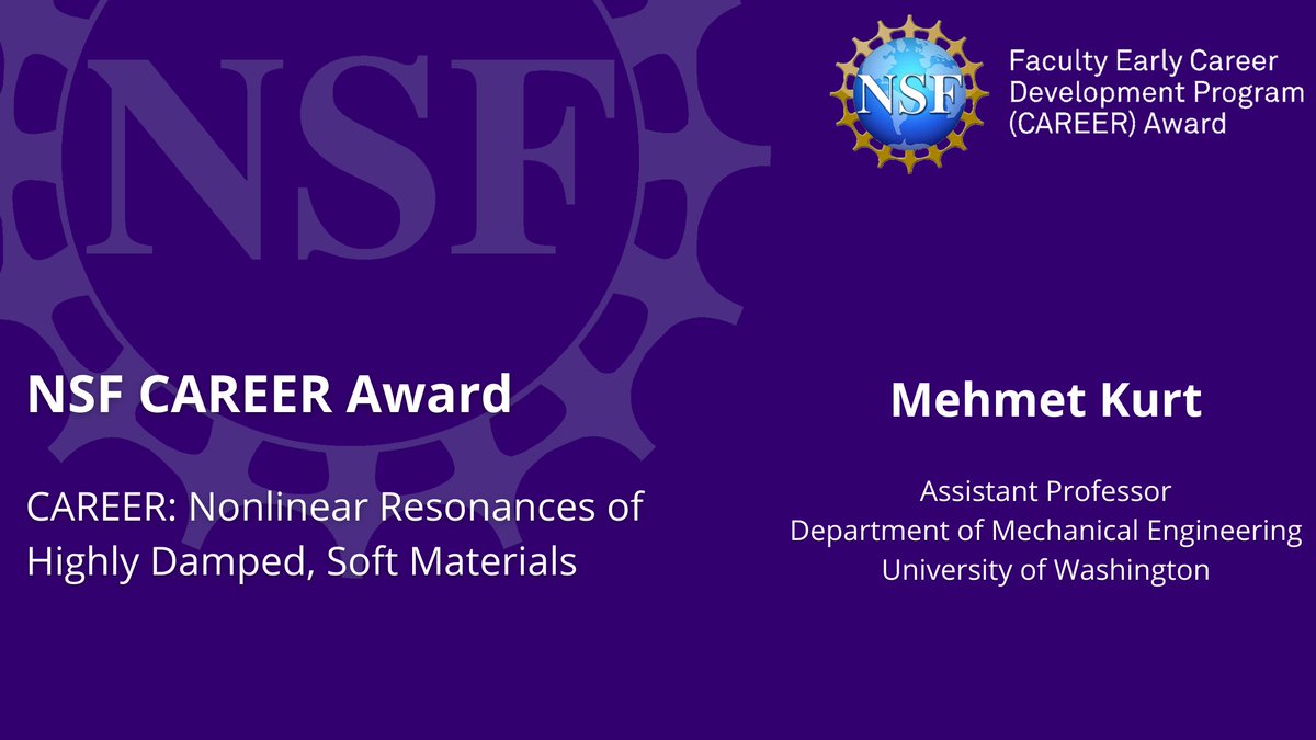 Mehmet Kurt (@kurtlabresearch) on Twitter photo Very excited to share that I have received the NSF CAREER award to support our research on dynamics of soft materials, and activities to broaden participation in STEM. A HUGE thanks to all my amazing students, collaborators, and mentors who helped make this happen♥️ <a href="/ME_at_UW/">Mechanical Engineering at UW</a> Very excited to share that I have received the NSF CAREER award to support our research on dynamics of soft materials, and activities to broaden participation in STEM. A HUGE thanks to all my amazing students, collaborators, and mentors who helped make this happen♥️ <a href="/ME_at_UW/">Mechanical Engineering at UW</a>