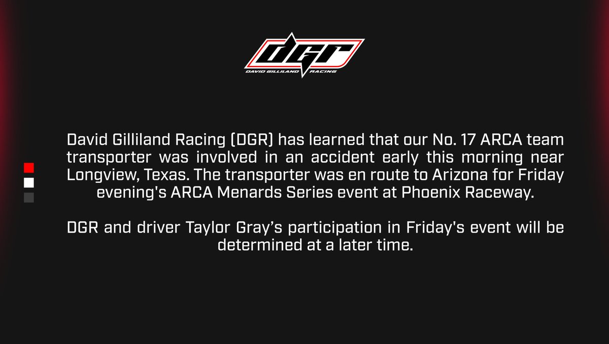 [David Gilliland Racing] DGR 17 ARCA Hauler Involved in Accident. : r ...