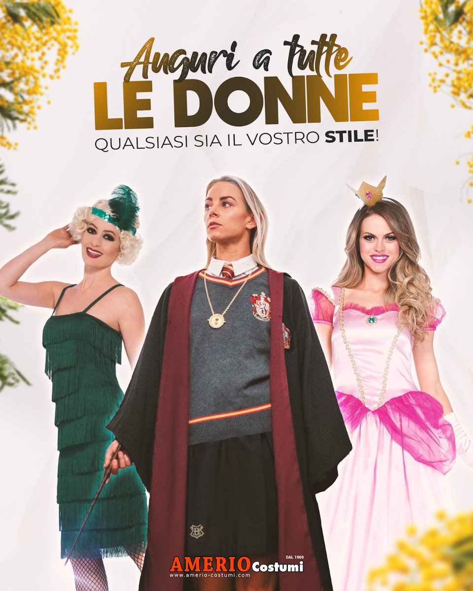 Che tu ti senta #Hermione oppure #Cenerentola.
Che tu ti senta #AliceNelPaeseDelleMeraviglie oppure la celebre #Daisy di #SuperMario. 
Non dimenticare mai di dare vita a tutti i sogni che albergano dentro al tuo #cuore.
Auguri a tutte le donne da Amerio Costumi