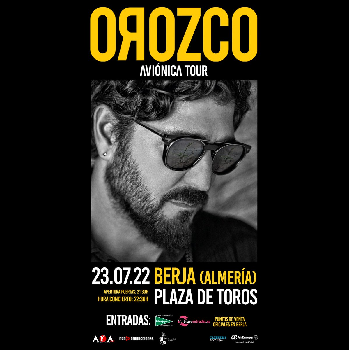 Estamos muy felices de volver anunciar #conciertos y disfrutar de la #musica 🤩🎶

📆 23 de Julio
#𝗔ηтσηισ𝗢яσʑɕσ estará en la plaza de toros de Berja, #Almería para presentar #AviónicaTour y transportarnos con su energía positiva a las cosas que de verdad importan ✈️