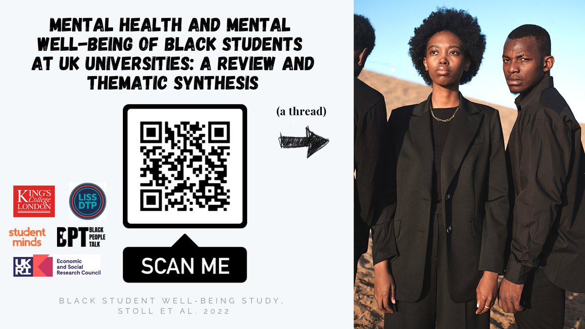 NkasiStoll's tweet image. 📢 My first paper from my PhD @BSWstudy is out in @BMJ_Open! 

Mental health and mental well-being of Black students at UK universities: a review and thematic synthesis

I&apos;ve written a 🧵 on some of the findings. Please share! 

P.s read the paper here 👉🏾 dx.doi.org/10.1136/bmjope…