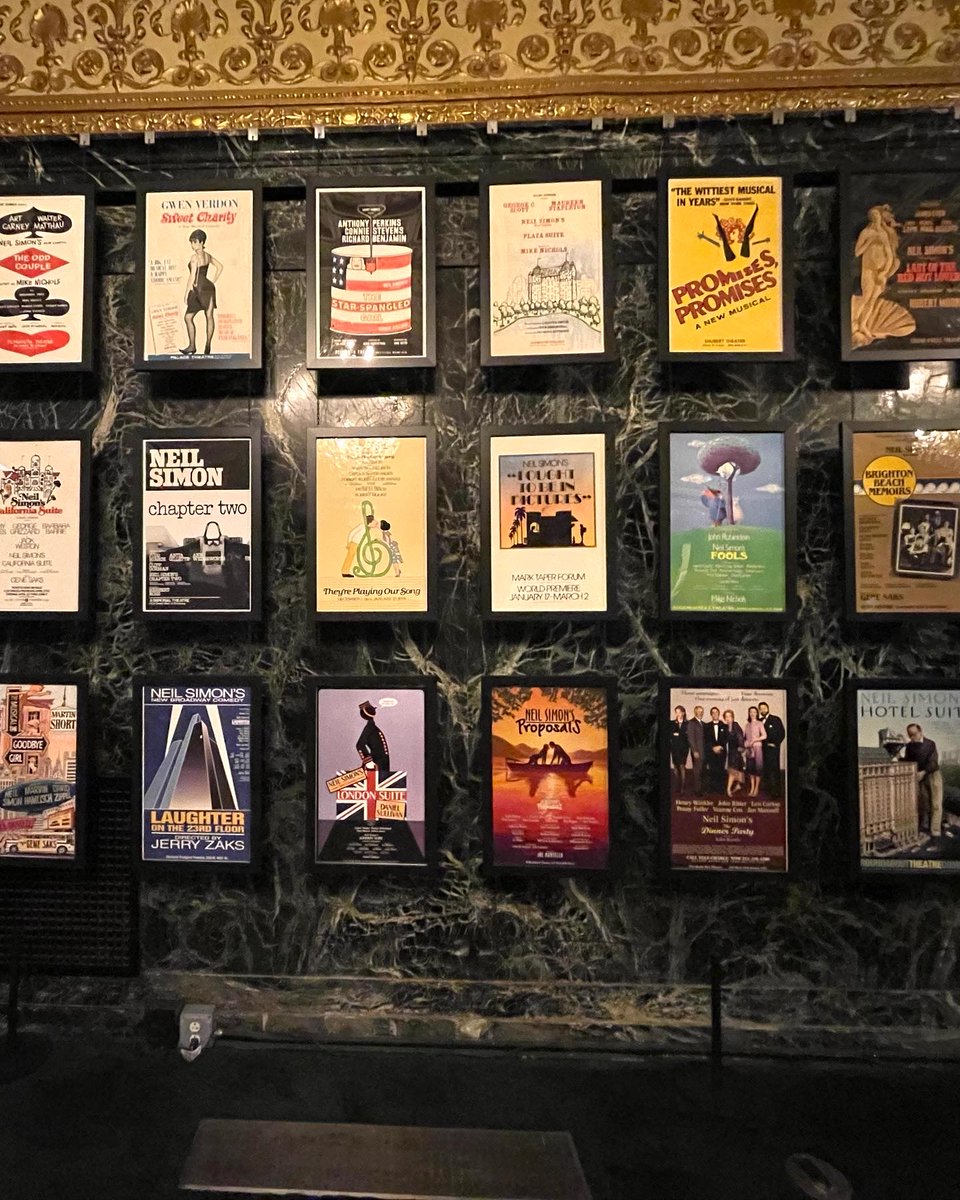 Fun night seeing the uber-talented Matthew Broderick and @sarahjessicaparker in #neilsimon ‘s @plazasuitebway at the @hudsonbway Theatre !! Glorious to see a sold out house on #Broadway! 
Also loved admiring the lobby posters from Neil Simon’s prolific body of theatrical work….