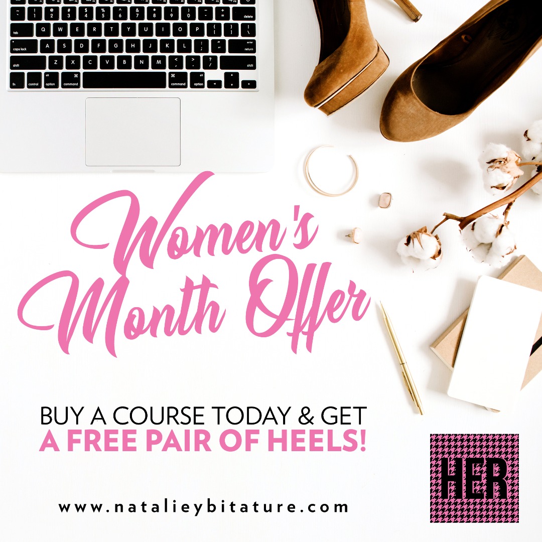 drtalieybita's tweet photo. Walk your way to success.
Take advantage of this women's month offer, buy one of the HER courses and get a free pair of heels with it!
Get in touch with us today.
https://t.co/iDV6LlWbjG
#HERStudents #WorkingWomen #PersonalDevelopment https://t.co/TakQahBtmo