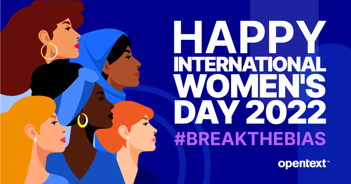 EmmaMaranger's tweet photo. Happy International Women's Day! At @OpenText, we're celebrating all month long — with regional events, book clubs, panel discussions, educational workshops, recognition opportunities, and more. #IWD2022 #IWD #OpenText #BreakTheBias https://t.co/ZmXTk0oMnk