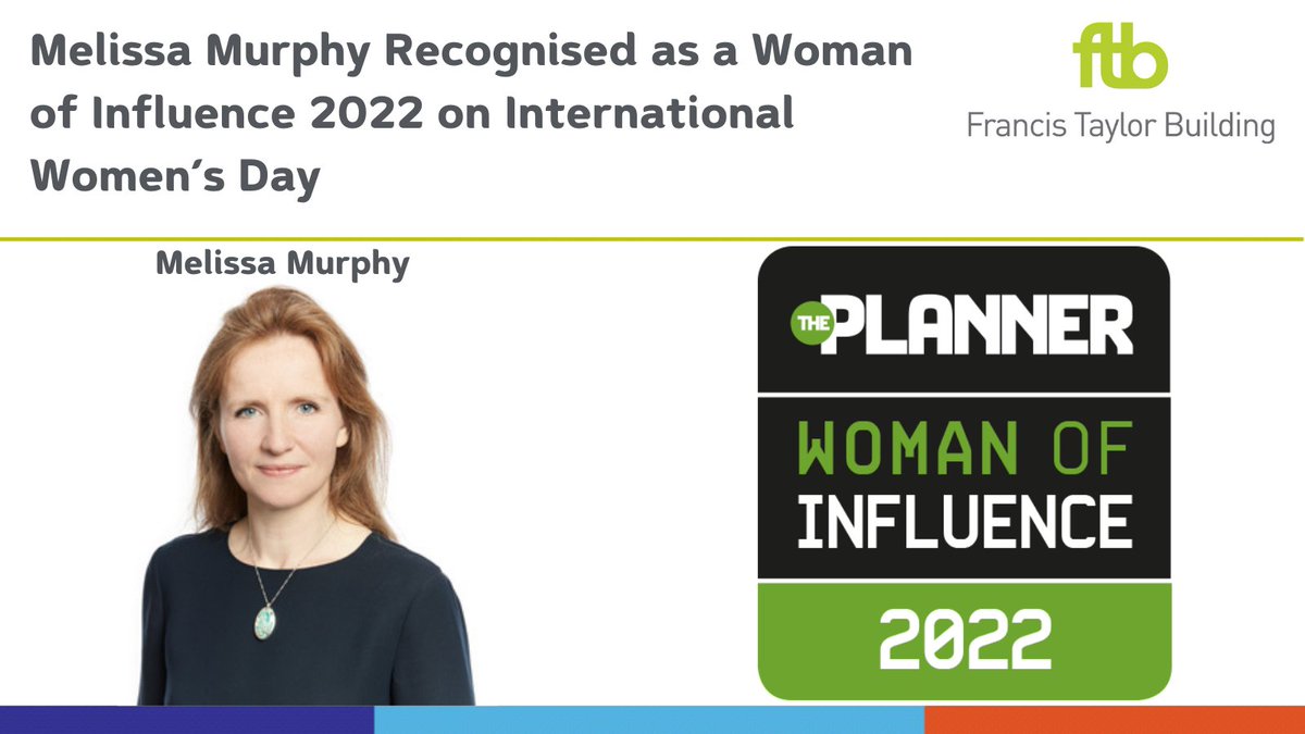 Delighted that <a href="/FTB_law/">Francis Taylor Building</a>'s Melissa Murphy has been recognised as a Woman of Influence 2022 by @ThePlanner_RTPI in their list published today, International Women's Day 2022.
#InternationalWomensDay2022 #planning #planninglaw #barrister