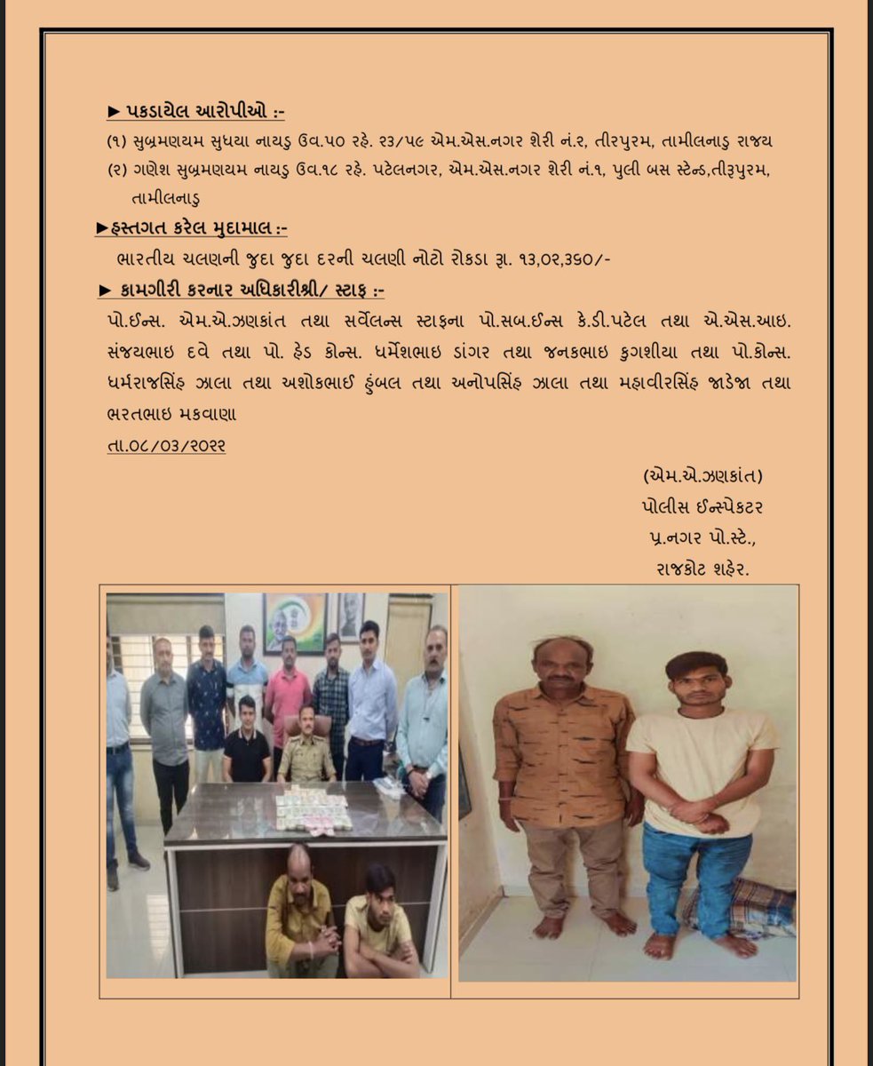 Congratulations to my team of pradyumannagar police station

Morbi Robbery accused of  robbery amount worth Rs 13,02,360/-.were nabbed by Rajkot City Pradyuman Nagar Police within hours of incident.

@mnjadeja09 <a href="/GujaratPolice/">Gujarat Police</a> <a href="/CP_RajkotCity/">Rajkot City Police</a> <a href="/sanghaviharsh/">Harsh Sanghavi</a> <a href="/dgpgujarat/">DGP Gujarat</a> <a href="/CMOGuj/">CMO Gujarat</a>