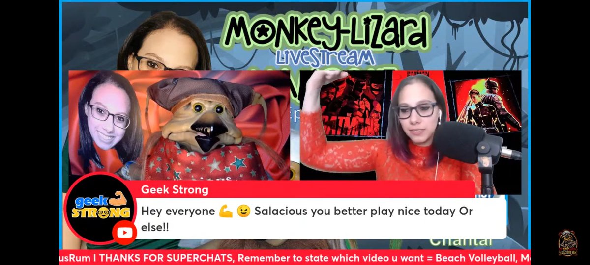 geek_strong's tweet photo. Chantal @SelinaKyle29 is 💯 % Geek Strong as she flexes with @SalaciousRum on Monkey Lizard hangout . Chantal your are incredible and you have just been GEEK STRONGED 💪🤓 https://t.co/i4CV98VbED