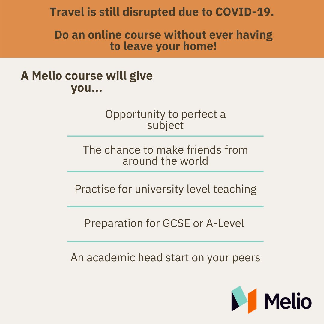 melioeducation's tweet photo. Want to an academic course but concerned about travel restrictions? Do one online!
Melio courses are all taught by expert tutors and give you a unique insight into Oxford and Cambridge style teachingπ¨βπ«
https://t.co/qUhjcx5Tqj
#gcse #alevel #university #studentprep #onlineclass https://t.co/OJht5BJgKX