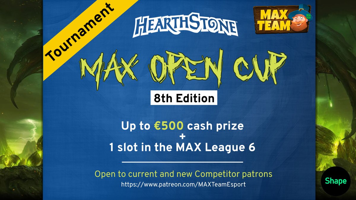 REGISTRATIONS FOR THE🏆#MAXOpenCup8🏆 ARE NOW OPEN 🎫

📅Starts on 04/17
🌀BO5 LHS Std
⚔️1 round per week
💰€500 cash prize

To participate, you just need to become one of our "Competitor" patrons before the event starts: 
tinyurl.com/MAXOpenCup8

#HearthStone #AnimatingEsport