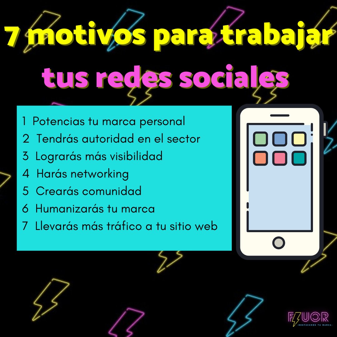 🤔  ¡Aquí tienes 7 motivos para trabajar tus redes sociales! 

1️⃣ Potencias tu marca personal 
2️⃣ Tendrás autoridad en el sector
3️⃣ Lograrás más visibilidad
4️⃣ Harás networking
5️⃣ Crearás comunidad
6️⃣ Humanizarás tu marca
7️⃣ Llevarás más tráfico a tu web

#Destacamostumarca 🚀