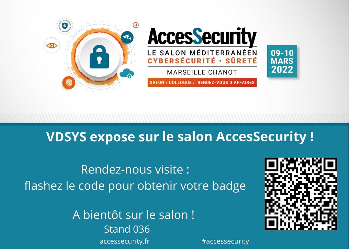J-1 avant l'ouverture du salon <a href="/AccesSecurity/">Salon AccesSecurity</a> durant lequel <a href="/PRIMUScluster/">PRIMUS Défense & Sécurité</a> coexposera aux côtés de @VDSYS sur le stand n°036 !

Venez nous retrouver afin d'en savoir plus notre offre de services mais également afin de (re)découvrir les savoir faire de VDSYS !

#Security #Safesty
