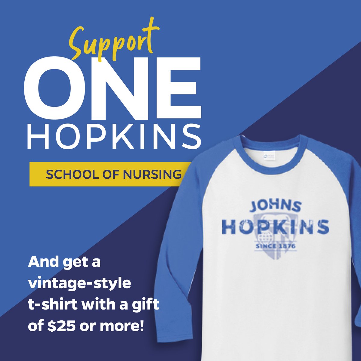 It’s #ONEHopkins! Today only, your gift will make an even greater impact for @JohnsHopkins through matching & challenge gifts. And when you give $25 or more, you’ll receive a vintage-style JHU t-shirt as a special “thank you” from us! Don’t wait! bit.ly/3vLew5n