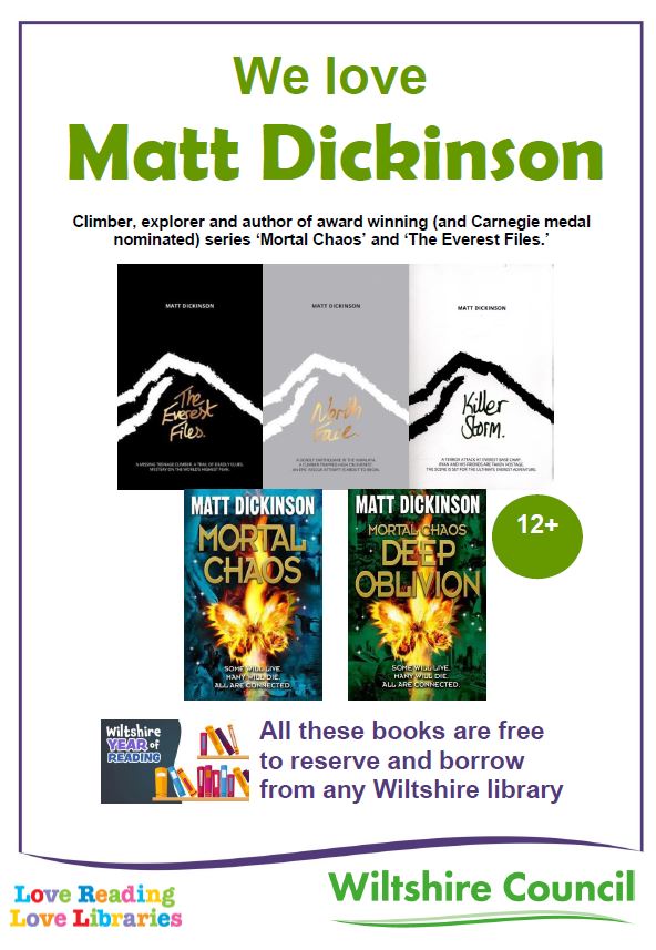 WiltsLibraries's tweet photo. #Wiltshire schools - FREE virtual author event for Key Stage 3 pupils with climber and explorer Matt Dickinson - Thursday 17th March, 2:00 pm. Brought to you as part of the Wiltshire Year of Reading.
https://t.co/I3z63SXXkk https://t.co/wgqQ4nZXd2