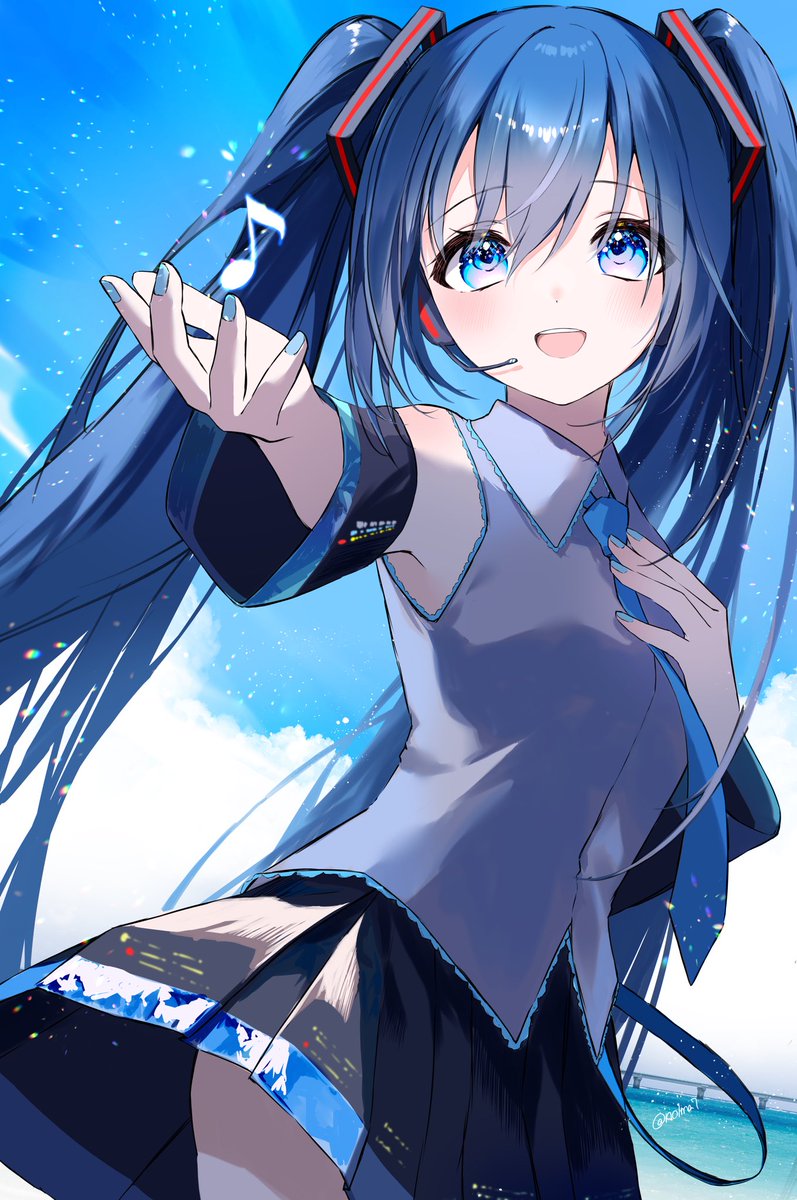 hatsune miku 1girl solo long hair skirt twintails blue eyes detached sleeves  illustration images