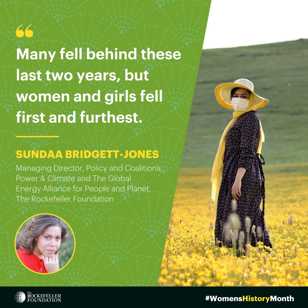 Women &amp; girls need access to health care, child care, education &amp; work opportunities. That's why RF's <a href="/SundaaJones/">Sundaa Jones</a> is working to drive gender equity &amp; racial justice through access to renewable energy. More on her work <a href="/EnergyAlliance/">Global Energy Alliance for People and Planet</a> #WomensHistoryMonth
rockfound.link/3pPS4Ep