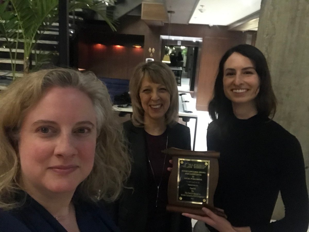 CanLII's tweet photo. Agathe Bujold (@BujoldA) presents the 2021 Hugh Langford Award for Excellence in Legal Publishing to CanLII's Sarah Sutherland (@parallaxinfo) and Alisa Lazear (@a_lazear). This ceremony has been much delayed, but is no less appreciated! @CALLACBD https://t.co/XKR3phujtE https://t.co/qzKpKYyn9c