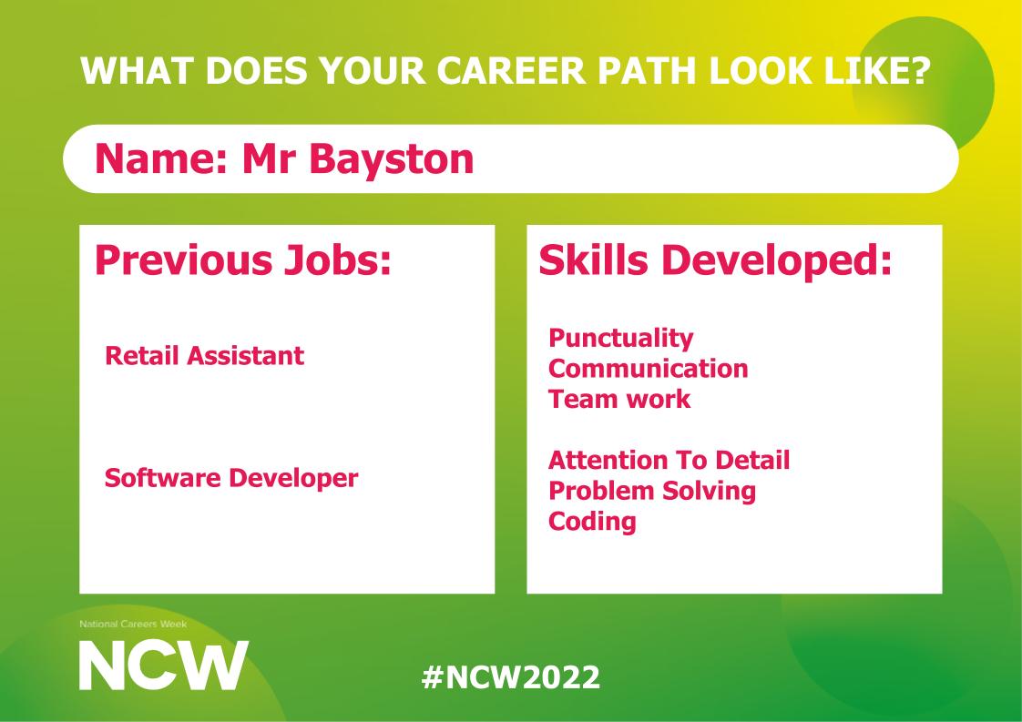 Today the spotlight is on our #ict teachers and #ITtechnician Such a range of jobs and careers. We have a talented bunch of staff @Whitefield_NW2 #retail #negotiation #resilience #listening @Skills_Builder @NCWSkillsDays #ncw2022 @CareersWeek