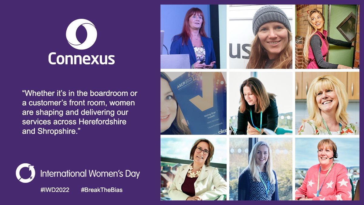 This #IWD2022 we're celebrating the role women play at Connexus. Whether it's in the boardroom or in a customer's front room, women are shaping and delivering our services across #Herefordshire and #Shropshire. 

#BreakTheBias #UKHousing #InternationalWomensDay🙅‍♀️