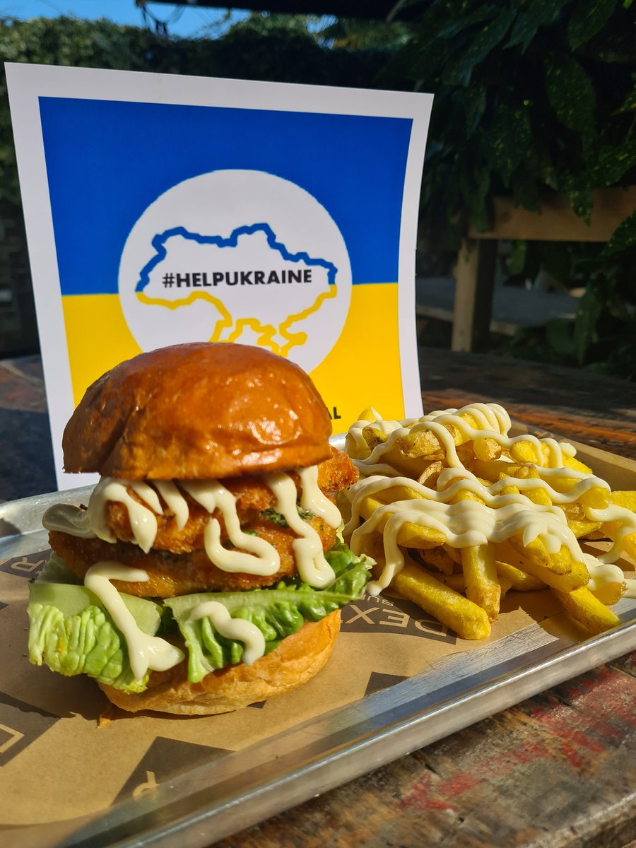 Chicken Kyiv

50% of all proceeds from this burger will be donated to #help Ukraine for their emergency appeal.

Breaded Chicken fillets with Garlic &amp; Parsley Butter, Gem lettuce, Garlic mayonnaise served with Rosemary and Garlic mayo Fries £14
sorry not available on deliveroo