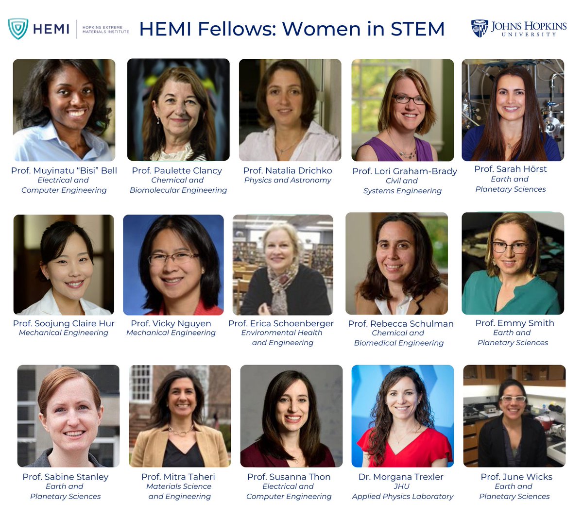Happy International Women's Day to all women in STEM, especially our own HEMI Fellows! See how these women are making a difference in their fields: hemi.jhu.edu. #internationalwomensday #HopkinsEngineer #WomenInSTEM