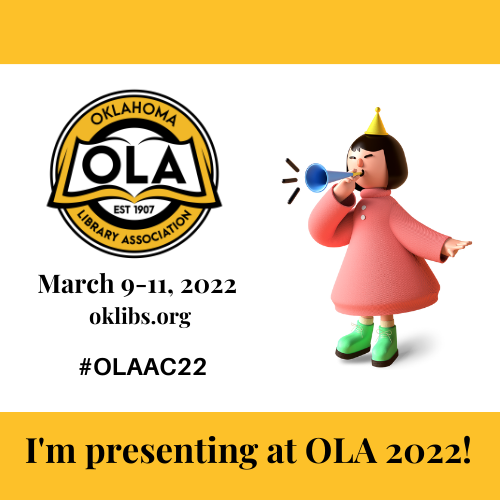 OLA begins tomorrow and I'm co-presenting on Thursday! <a href="/oklibs/">Oklahoma Library Association</a> #OLAAC22