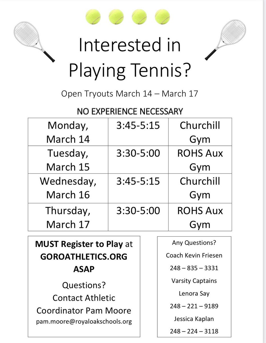 It’s tennis season once again!!! Come on out and join the ROHS girls tennis team!!!