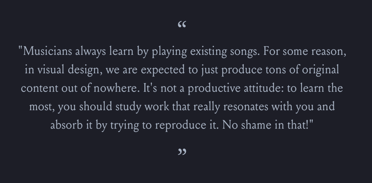 📌Just pinned this quote to our design channel. Don't recall where it was from but it's great advice for anyone looking to get better at visual design.