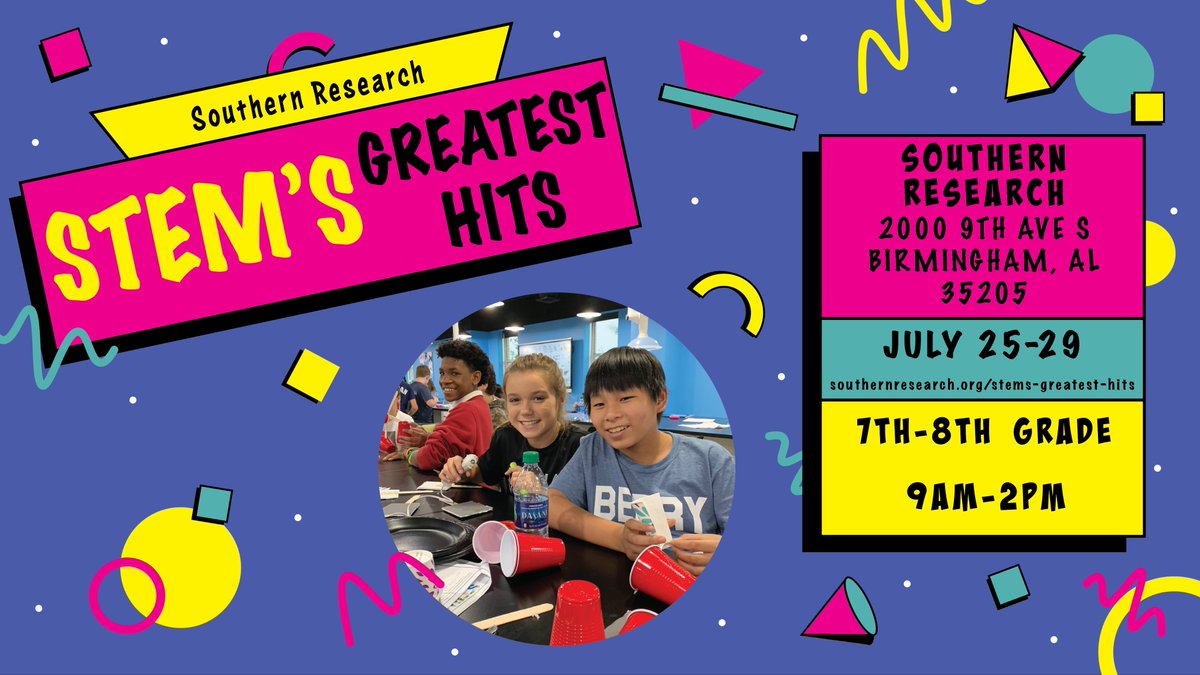 SRSTEMoutreach's tweet photo. Calling all STEM enthusiasts! The application for our FREE STEM's Greatest Hits summer program is live! Find out more and apply here: https://t.co/qeHzVCpH66 #SummerOfSTEM #STEMazing @astascience @AlabamaSTEM @AlabamaAchieves https://t.co/z31iEag03B