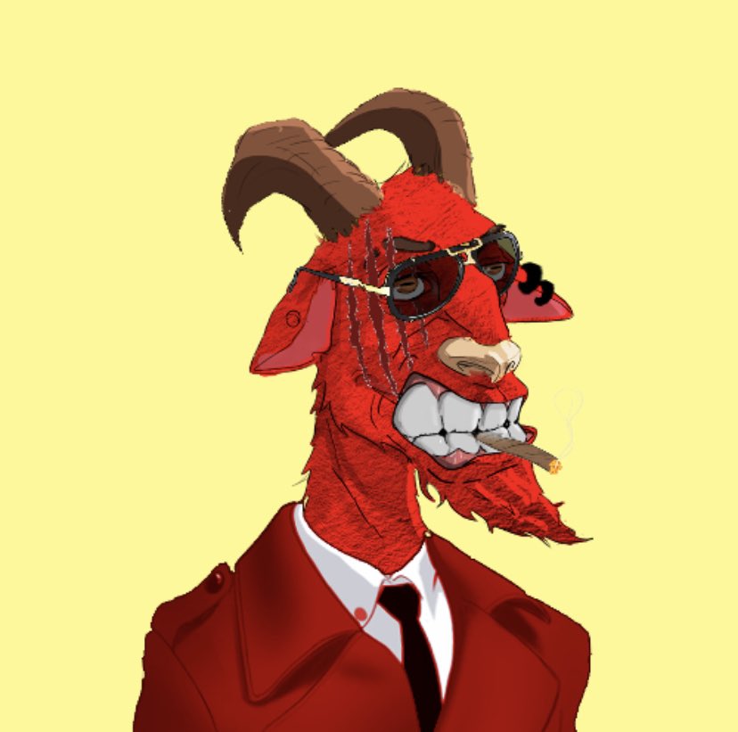 TheNFTGoats_'s tweet photo. All red Goat! Ready for business💼

#NFT #NFTCommmunity https://t.co/4cK3OYv2vY
